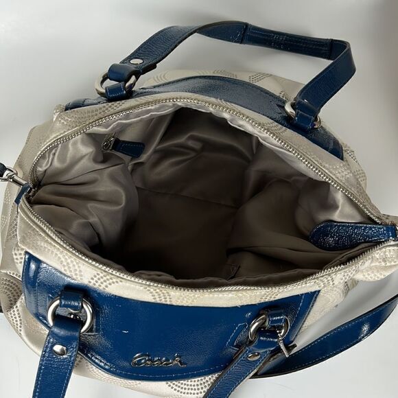 COACH ASHLEY Signature C Cloth Satchel shoulder bag Ivory/Peacock cross body - Picture 10 of 16